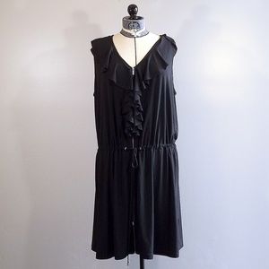 Calvin Klein black zipper front ruffled dress